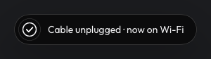 Status on the iPad: Cable unplugged, now on Wi-Fi