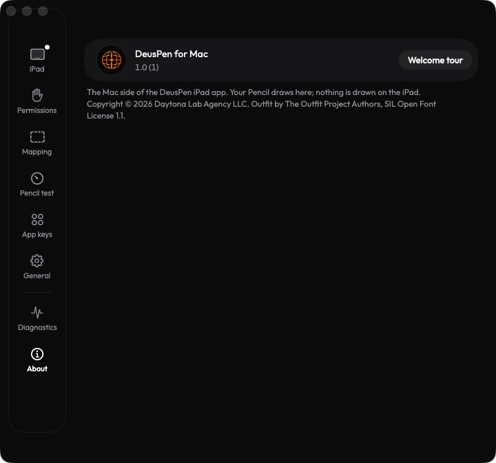 Deus XT for Mac Settings, About
